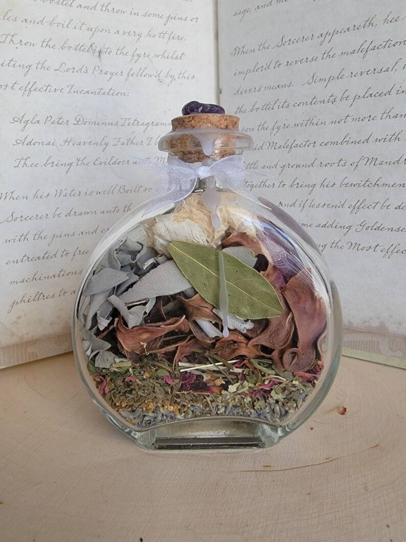 Crossing Over Spell Witch Bottle Spirit Spells Memorial Remembering Lost Loved Ones Passing On Rest in Peace Grave Decoration image 3