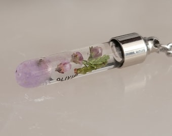 Personalized Rice Name Necklace – Amethyst Crystal Vial, 90s Nostalgia