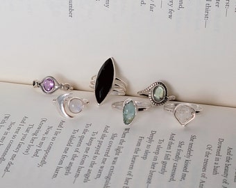 Crystal Rings - Sterling Silver - Amethyst Ring - Onyx Ring - Moonstone Ring - Aquamarine Ring - Labradorite Ring - Herkimer Diamond Ring