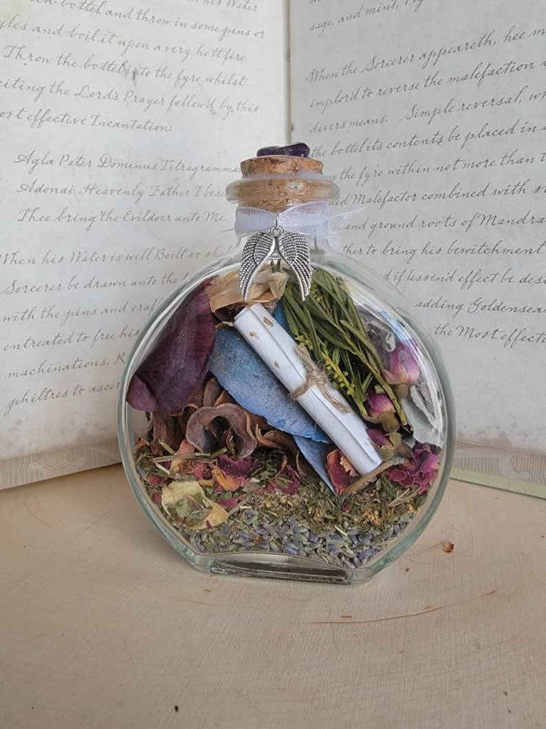 Crossing Over Spell Witch Bottle Spirit Spells Memorial Remembering Lost Loved Ones Passing On Rest in Peace Grave Decoration image 7