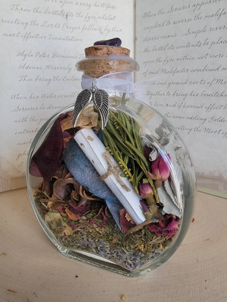 Crossing Over Spell Witch Bottle Spirit Spells Memorial Remembering Lost Loved Ones Passing On Rest in Peace Grave Decoration image 6