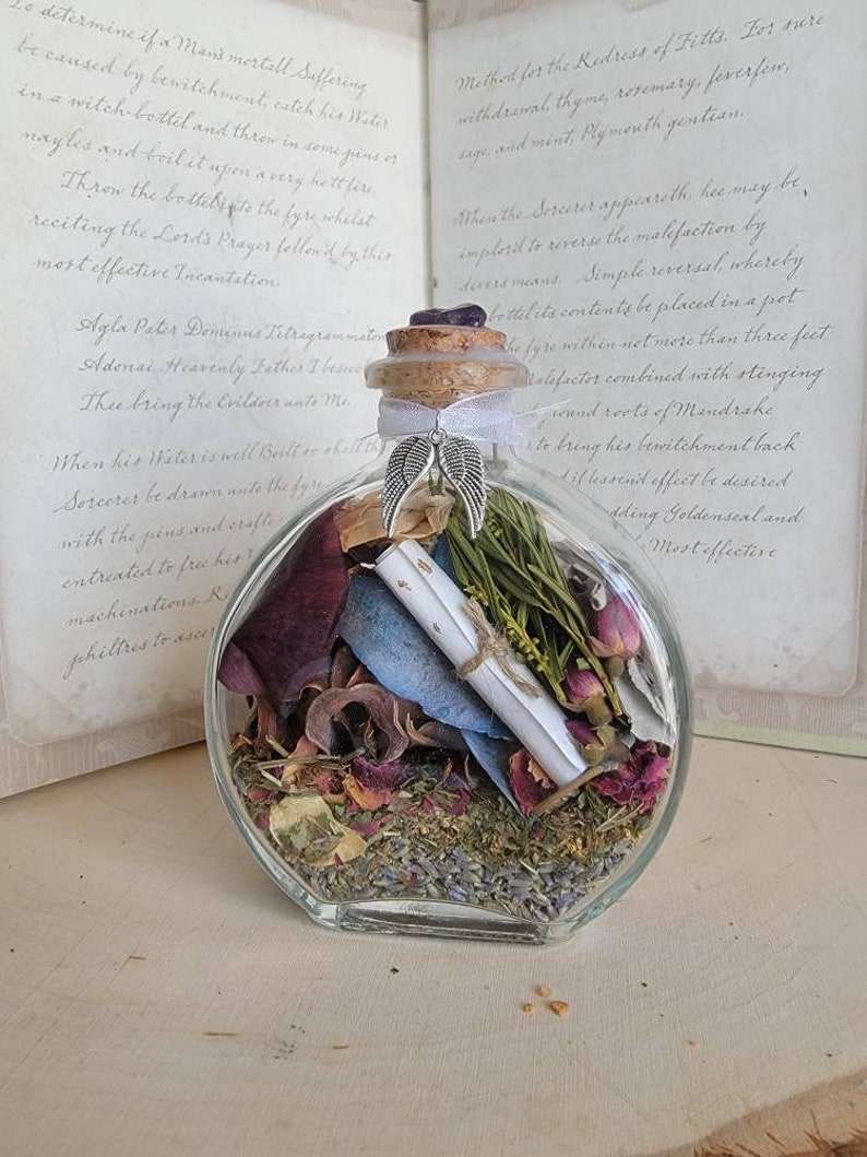 Crossing Over Spell Witch Bottle Spirit Spells Memorial Remembering Lost Loved Ones Passing On Rest in Peace Grave Decoration image 1