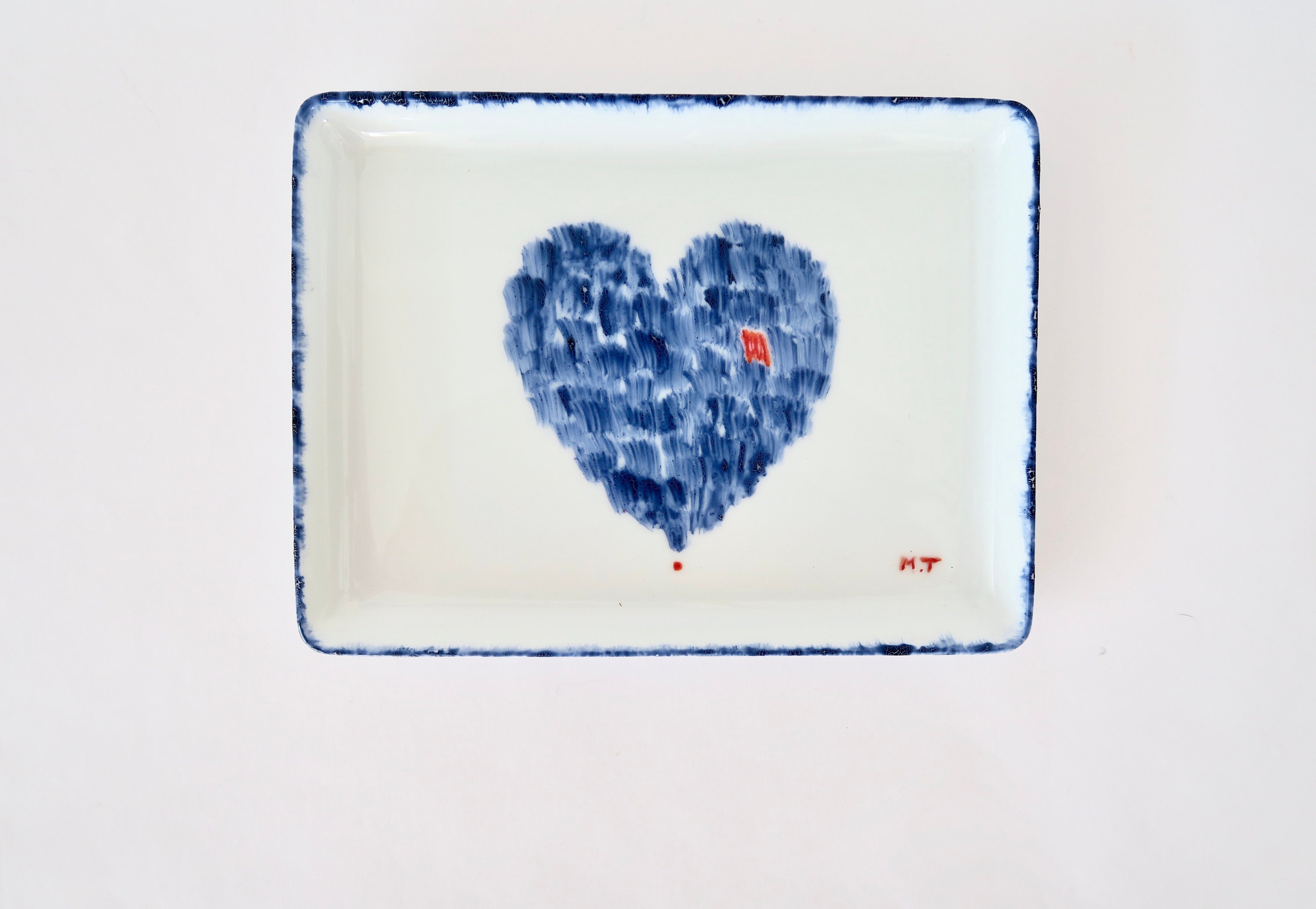 Cup, plate, heart, hand painted, porcelain, made in France, unique gift, Mother's day