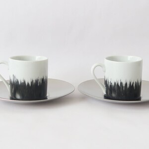 Coffee cups with stainless  saucers in fine porcelain, urban chic, made in france, perfect christmas gift for couple