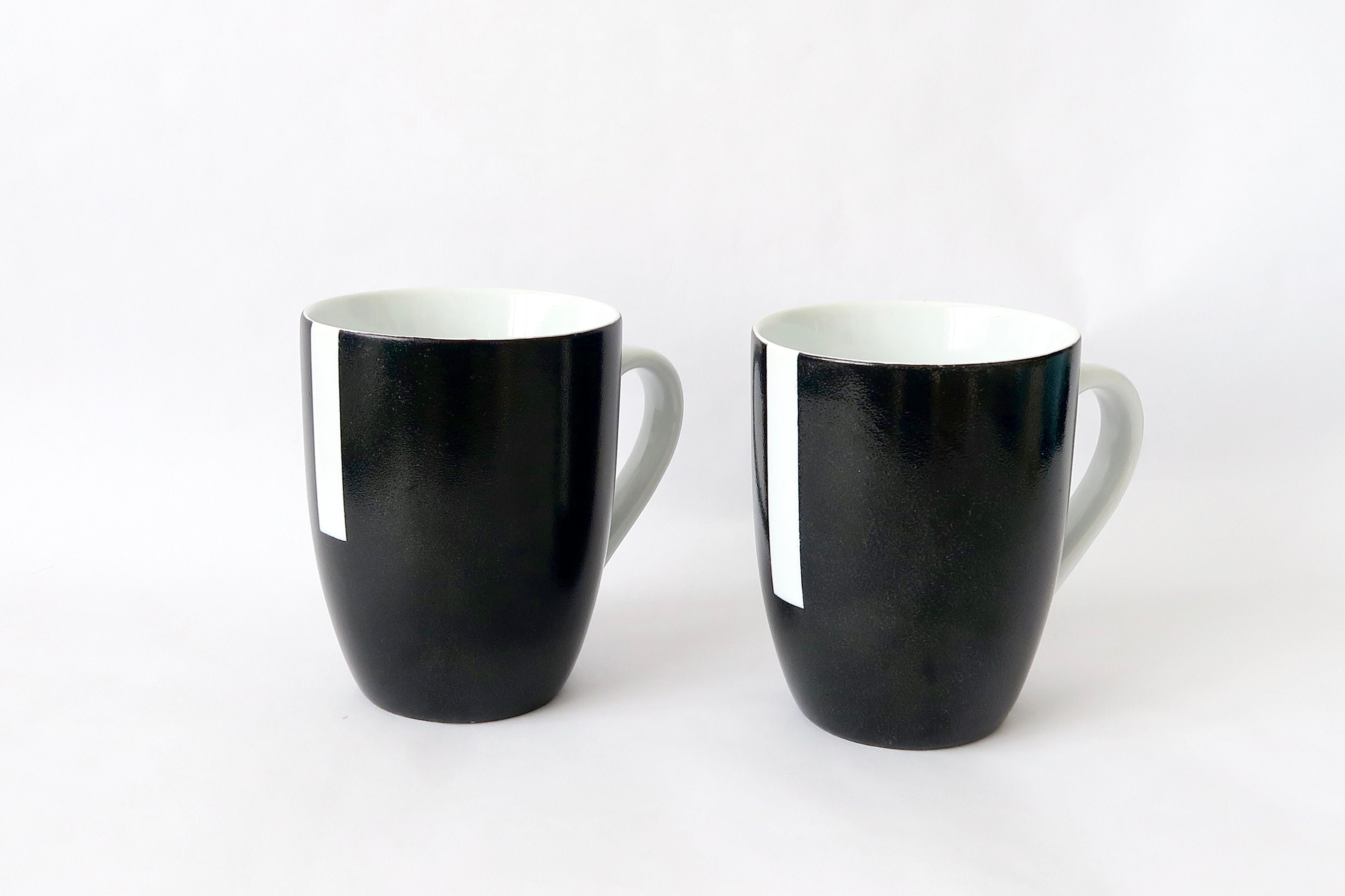 Mugs-Tasses X 2, Design Minimaliste Peint à La Main, Noir & Blanc, Cadeau Chic