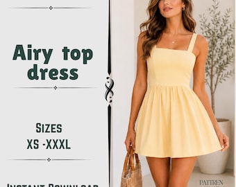 Square Neck Mini Dress Sewing Pattern PDF | XS-2XL Summer Sundress Pattern | Women's Instant Download