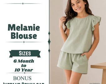 Melanie Blouse PDF Pattern: Ruffle Sleeve Top for Kids (6M-10Y) (Digital Download)
