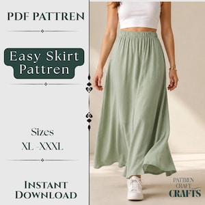 Patron de couture facile pour jupe maxi : Taille élastique idéale pour les débutants (Téléchargement numérique)
