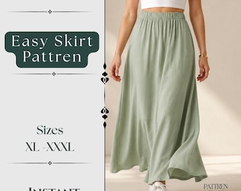 Easy Maxi Skirt Sewing Pattern: Beginner Friendly Elastic Waist (Digital Download)