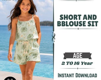 Girls Shorts and Blouse PDF Sewing Pattern: Summer Outfit (Ages 2-16) (Instant Download)