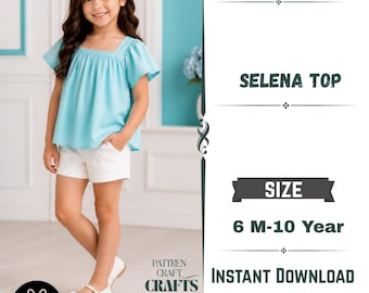 Girls Top Sewing Pattern PDF: Selena Blouse for Baby, Toddler & Kids Sizes 6M–10Y | Instant Download + Bonus Apron Pattern