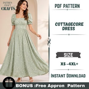 Cottagecore Dress Sewing Pattern PDF: Women’s XS–4XL+ Instant Download with Free Apron Pattern