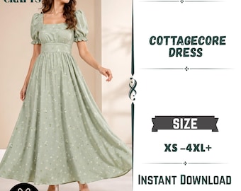 Cottagecore Dress Sewing Pattern PDF: Women’s XS–4XL+ Instant Download with Free Apron Pattern