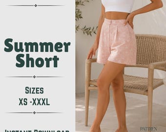 High Waisted Pleated Shorts Sewing Pattern | Beginner Friendly Summer Style (PDF Download)