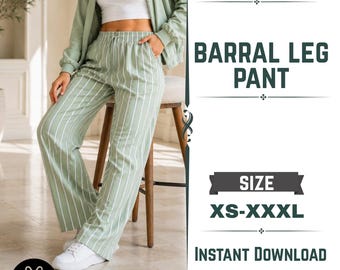 Barrel Leg Pant Sewing Pattern PDF: Women's Elastic Waist Wide Leg Trousers | XS-XXXL | Instant Download