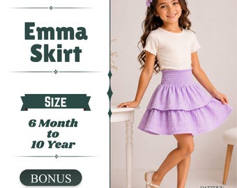Emma Skirt PDF Sewing Pattern: Tiered Shirred Waist, Baby Toddler Kids (Instant Download)