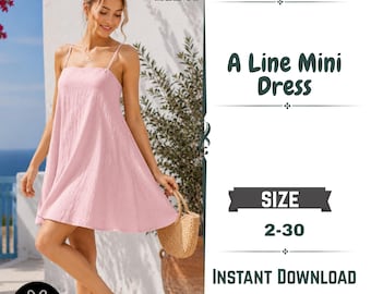 A-Line Tank Dress Sewing Pattern PDF: Sleeveless Pocket Dress, Women’s Sizes 2–30, Instant Download + Bonus Apron