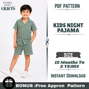 Kids Pajama Sewing Pattern PDF: Toddler Nightwear Set, Sizes 12 Months–2 Years, Instant Download + Free Apron Pattern