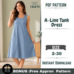 A-Line Tank Dress Sewing Pattern: Sleeveless Pocket Dress, Sizes 2-30 (PDF Download)