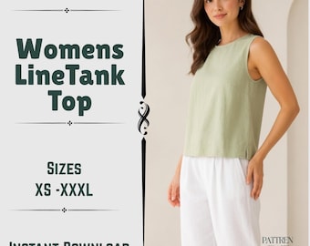 Linen Tank Top Sewing Pattern : Sleeveless Summer Blouse Template, Instant Download DIY Sewing Pattern