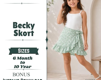 Girls Wrap Skort Sewing Pattern: Ruffle Skirt Shorts (Digital Download)