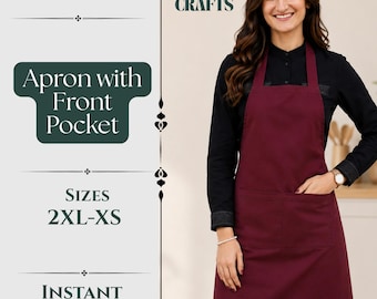 Apron Sewing Pattern: Front Pocket DIY Kitchen Craft Sizes XS-2XL (PDF Download)