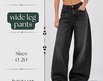 Wide Leg Pants Sewing Pattern: High-Waisted Baggy Jeans Template (Sizes 0-20)