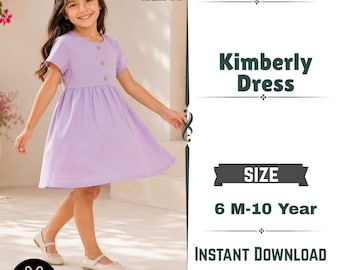 Girls Dress Sewing Pattern PDF: Kimberly Button-Front Dress, Sizes 6M-10Y, Instant Download + Free Apron Pattern