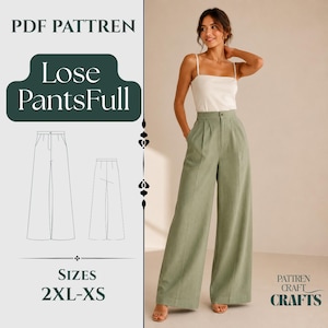 Wide Leg Pants Sewing Pattern | High Waisted Trousers PDF (Sizes 2XL-XS)