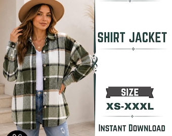 Women’s Shirt Jacket PDF Sewing Pattern: Oversized Shacket XS–XXXL, Instant Download with Free Apron Pattern