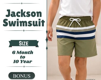 Boys Swim Trunks PDF Sewing Pattern: Jackson Swimsuit Shorts for Baby Toddler Kids 6M-10Y
