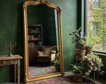 Gold Large Ornate Wooden Mirror 208x80 cm