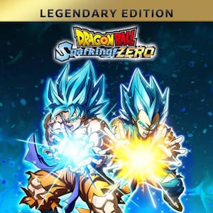 Può includere: Un'illustrazione digitale per il videogioco Dragon Ball Sparking! ZERO Legendary Edition. Due personaggi con capelli blu a punta sono raffigurati in una posa dinamica, mentre emettono un'esplosione di energia luminosa dalle proprie mani.