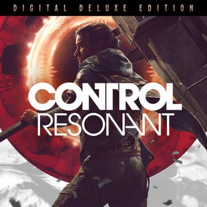 May include: Digital Deluxe Edition cover art for Control Resonant featuring a person in a hooded jacket holding a large rectangular object against a backdrop of a glowing red circular portal and white swirling mist with bold white text overlay.