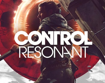 Può includere: Copertina della Digital Deluxe Edition di Control Resonant con una persona in giacca con cappuccio che tiene un grande oggetto rettangolare davanti a un portale circolare rosso brillante e nebbia bianca con testo bianco in sovrimpressione.