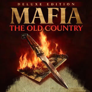 May include: A metal switchblade knife with a wooden handle rests on a burning rectangular document. The text DELUXE EDITION MAFIA THE OLD COUNTRY appears in gold and red lettering against a dark background with orange flames.