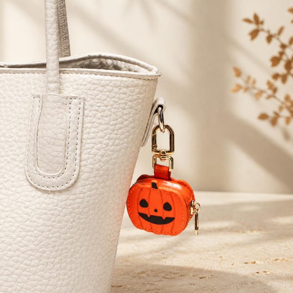 Halloween Pumpkin Mini Pouch Keychain, Zippered Bag Charm, Spooky Season Accessory