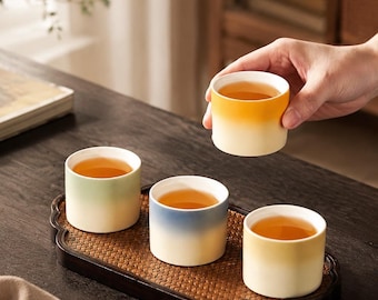Handmade Ceramic Tea Cup Set of 4 | Minimalist Japanese Gradient Tea Cups