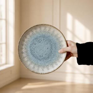 Plato de cerámica japonés con diseño de flor de hielo, 20 cm (8 pulgadas), vajilla con esmalte reactivo, estilo Wabi Sabi.