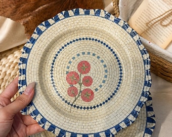 Handmade Italian Ceramic Plate, Baroque Mosaic Tomato Design, Mediterranean Serving Dish