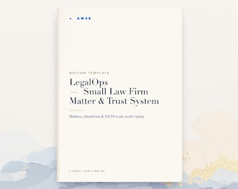 Law Firm Notion Template, Legal Practice OS, Matter and Deadline Tracker, IOLTA Trust Ledger, Attorney Toolkit, Instant Download