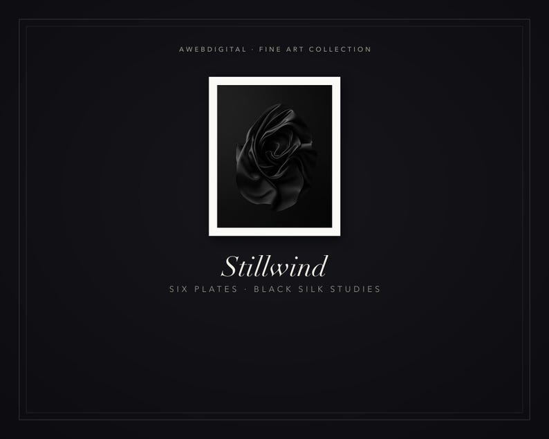 Zestaw 8 czarnych jedwabnych grafik ściennych Stillwind, rzeźbiarskie abstrakcyjne wydruki artystyczne, ciemna minimalistyczna monochromatyczna dekoracja, pobieranie cyfrowe zdjęcie 3