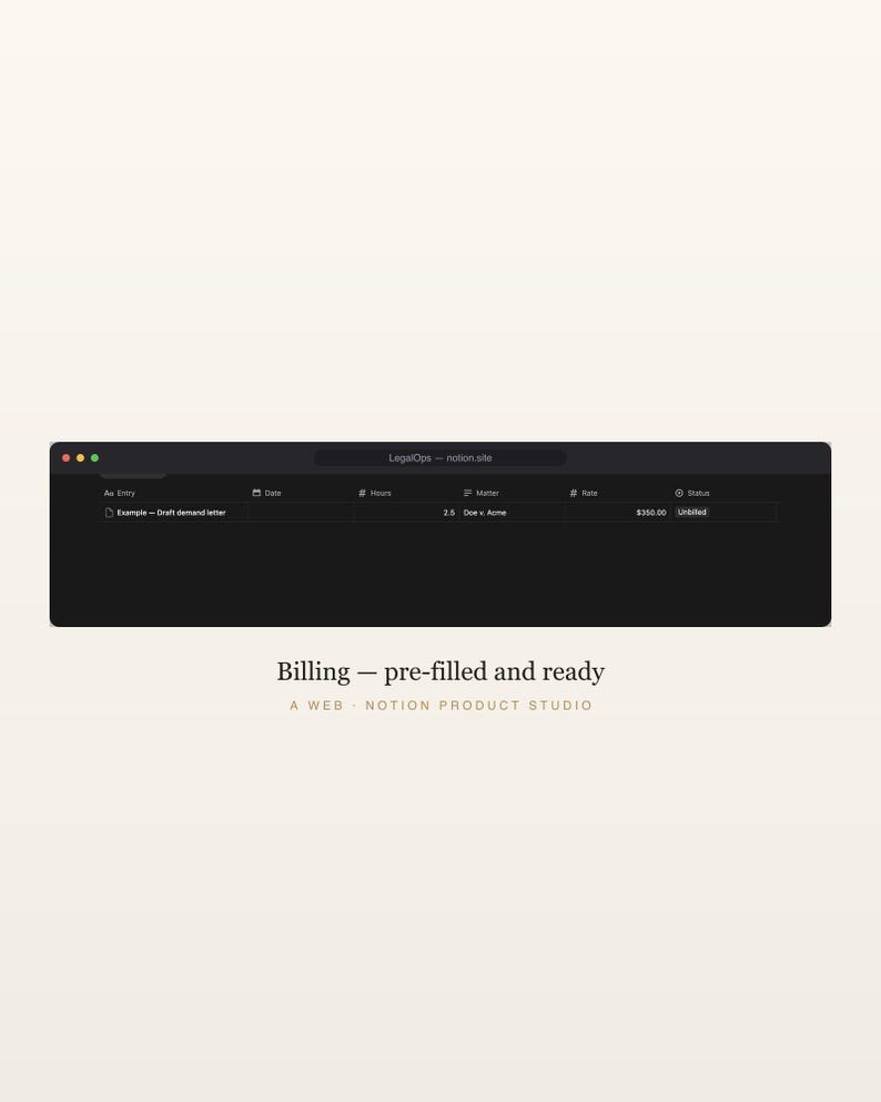 Law Firm Notion Template, Legal Practice OS, Matter and Deadline Tracker, IOLTA Trust Ledger, Attorney Toolkit, Instant Download image 5