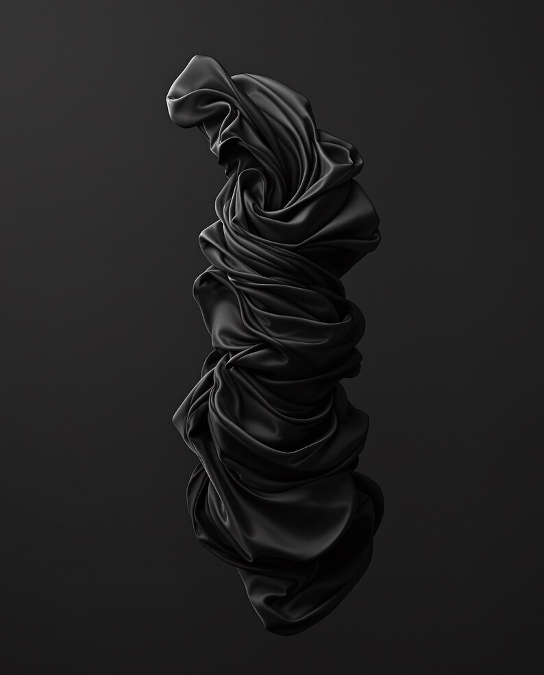 Zestaw 8 czarnych jedwabnych grafik ściennych Stillwind, rzeźbiarskie abstrakcyjne wydruki artystyczne, ciemna minimalistyczna monochromatyczna dekoracja, pobieranie cyfrowe zdjęcie 5