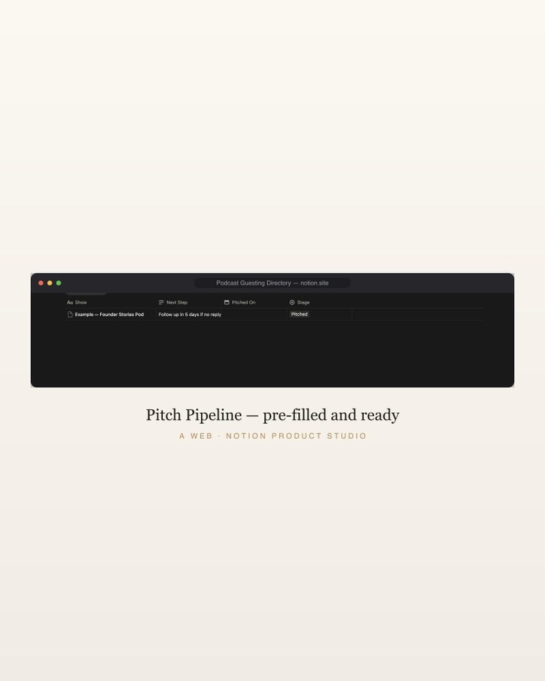 Podcast Guesting Notion Template, Directory of Shows That Want Guests, Guest Pitch Tracker and Templates, PR Toolkit, Instant Download image 4