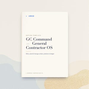 Plantilla de Notion para contratistas generales, GC Business OS, seguimiento de subcontratistas, licitaciones y órdenes de cambio, CRM para la construcción, descarga instantánea. imagen 1