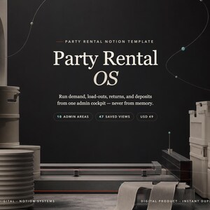 Party Rental Notion Template, Event Rental Business Tracker, Inventory Booking Deposit & Return CRM, Order Dashboard, Instant Download image 1