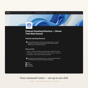 Podcast Guesting Notion Template, Directory of Shows That Want Guests, Guest Pitch Tracker and Templates, PR Toolkit, Instant Download image 2