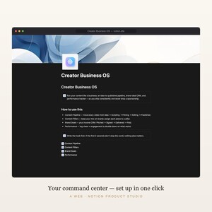 Plantilla de Notion para creadores de contenido, sistema operativo empresarial para creadores, gestión de contenido y CRM para acuerdos de marca, planificador de redes sociales, descarga instantánea. imagen 2