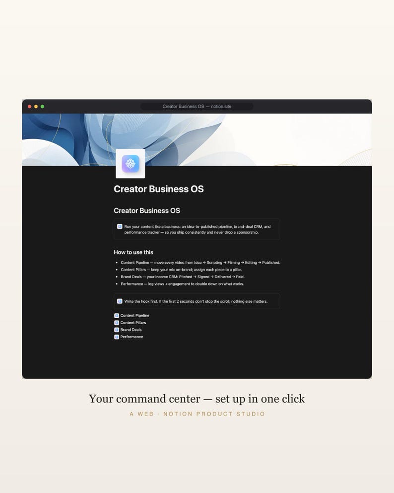 Plantilla de Notion para creadores de contenido, sistema operativo empresarial para creadores, gestión de contenido y CRM para acuerdos de marca, planificador de redes sociales, descarga instantánea. imagen 2